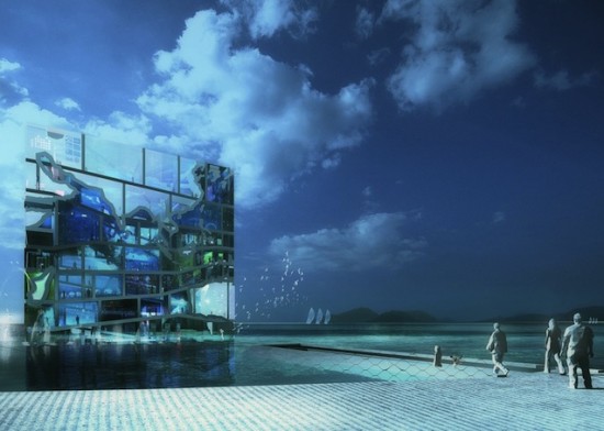 thewatercubemvrdv3 Конструкция павильона по структуре, будет состоять полностью из бассейнов заполненных водой